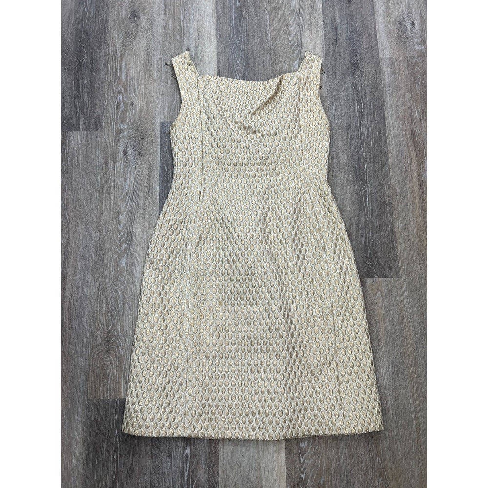 Vintage 1960s Hannah Troy Womens Gold White Embossed Coat + Mini Dress Set